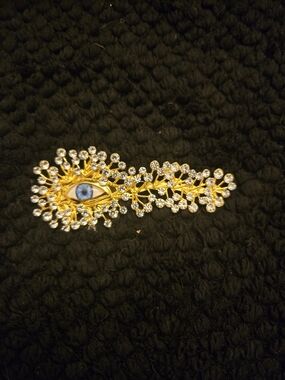 Schiaparelli Inspired Gold-Tone Blue Evil Eye Crystal Brooch for Women
